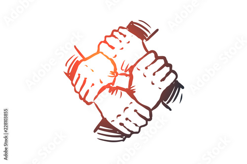 Team spirit, together, connection, partnership concept. Hand drawn isolated vector.