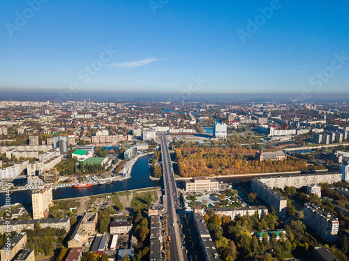 Aerial: Cityscape of Kaliningrad in autumn