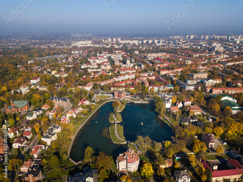 Aerial: The pond Float in Kaliningrad in autumn