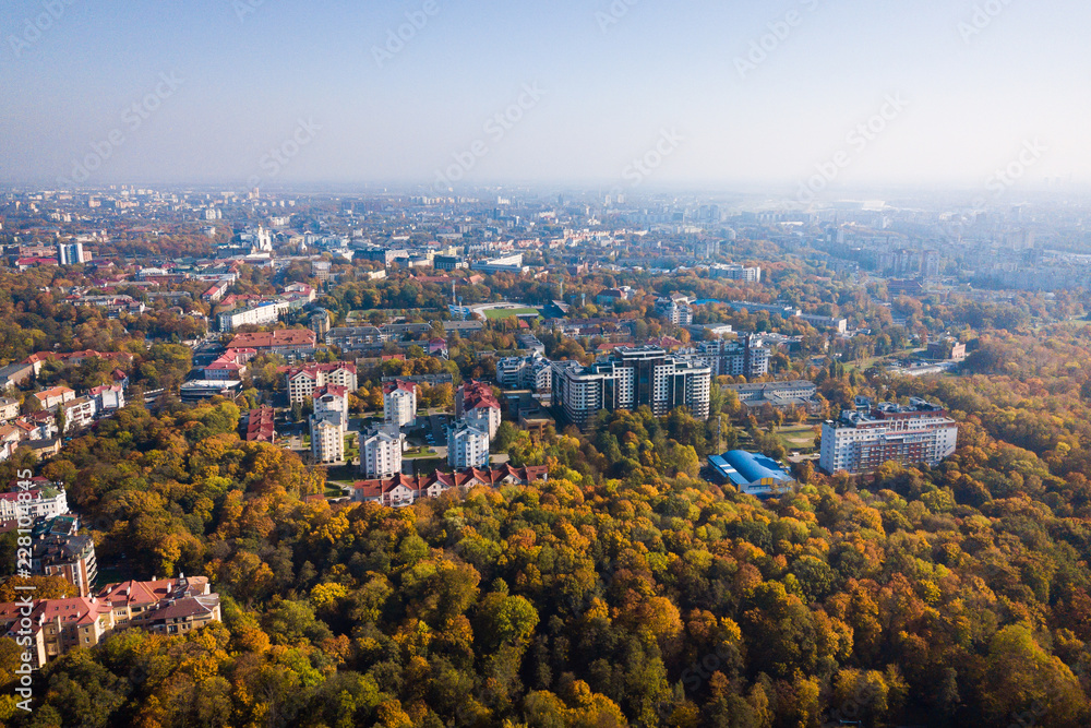 Aerial: Cityscape of Kaliningrad in autumn