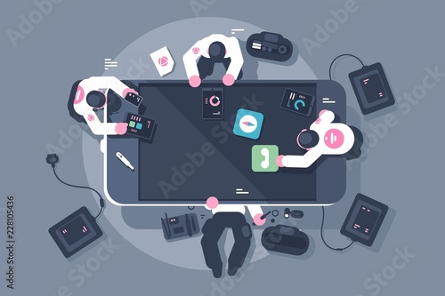 Programmers team mobile app interface development.