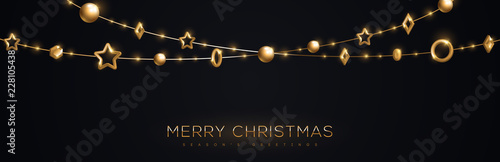 Christmas banner with gold baubles