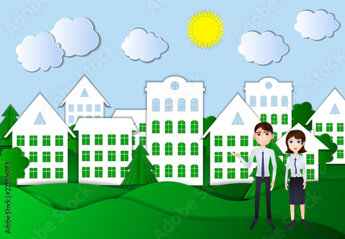 Vector Ecology Town, Housing Concept Illustration, Colorful Paper Art.