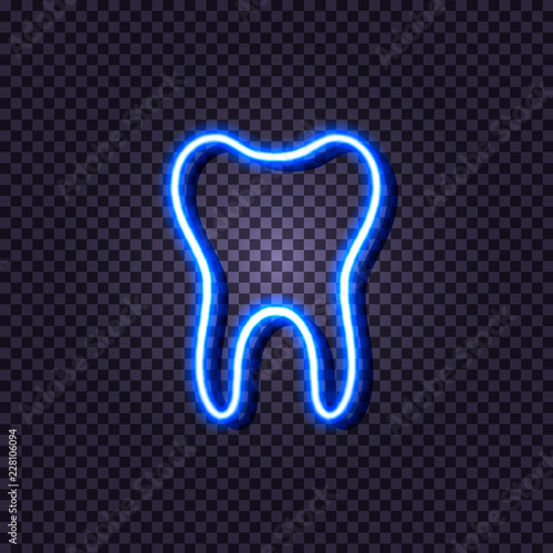 Vector Neon Tooth Illustration, Glowing Icon Template.