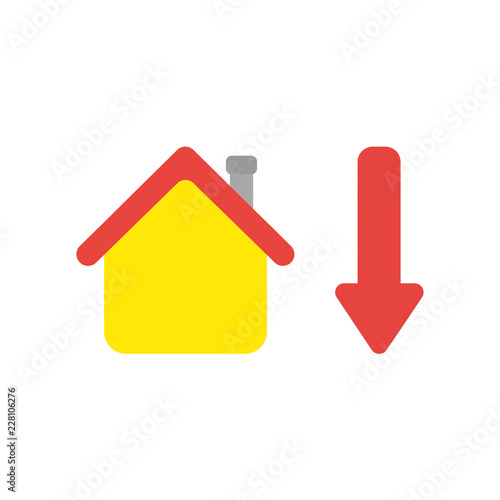 Vector icon concept of house with arrow moving down
