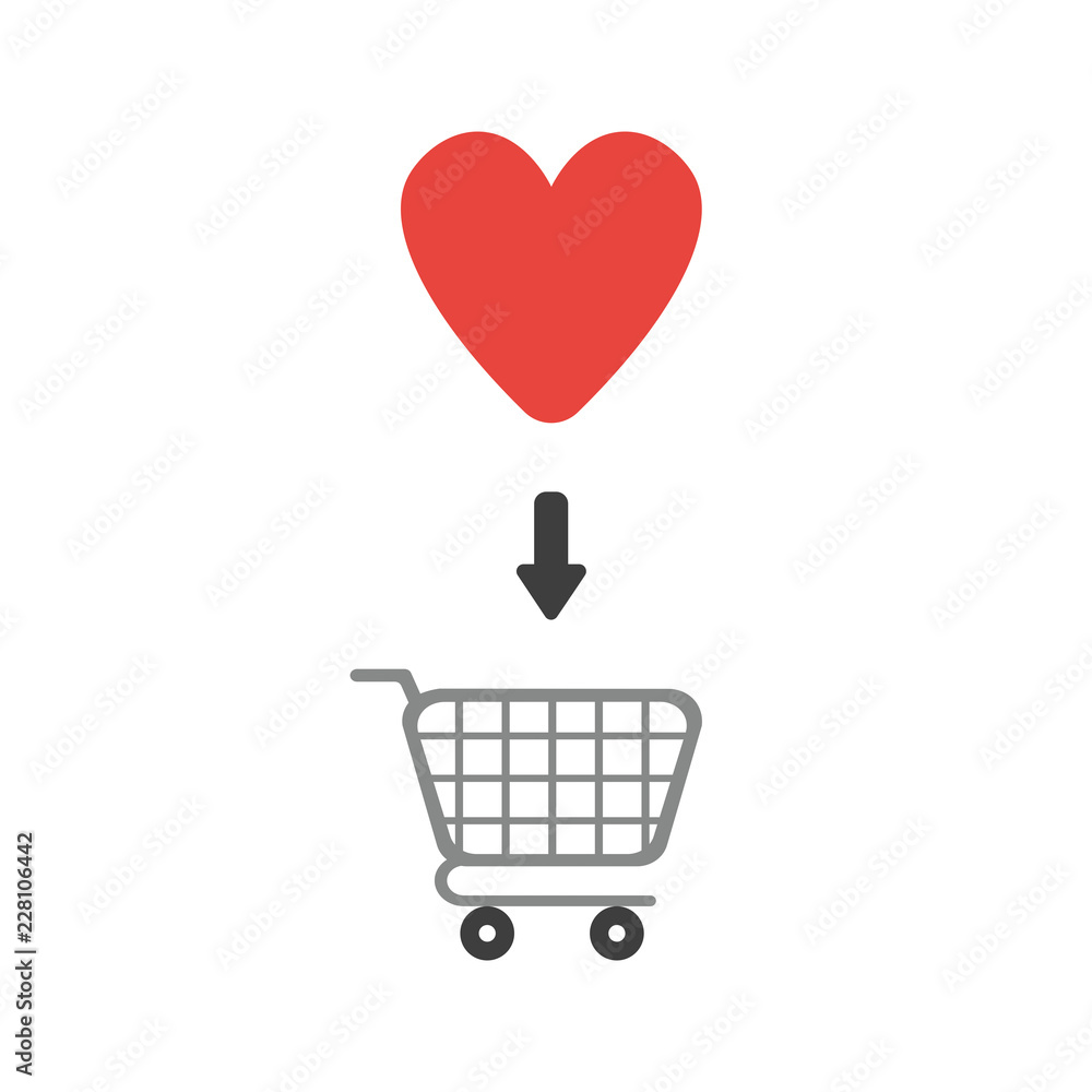 Vector icon concept of heart inside shopping cart Vector icon concept of heart inside shopping cart