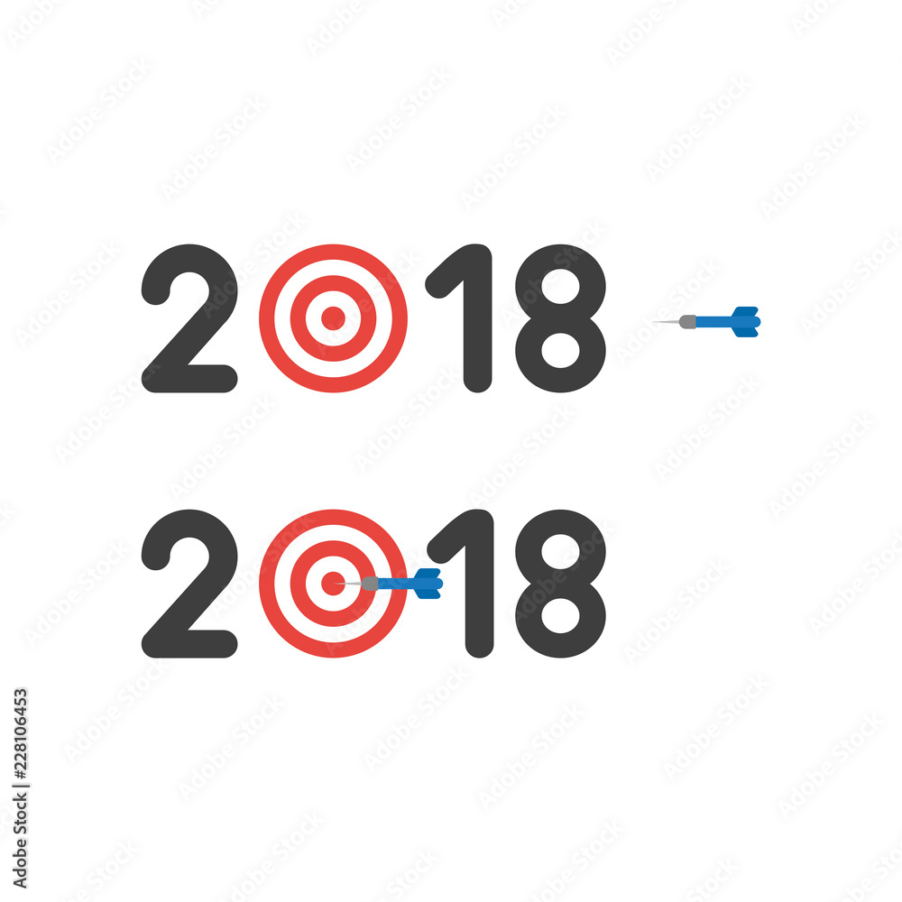 Vector icon concept of year of 2018 with bulls eye and dart in the center Vector icon concept of year of 2018 with bulls eye and dart in the center