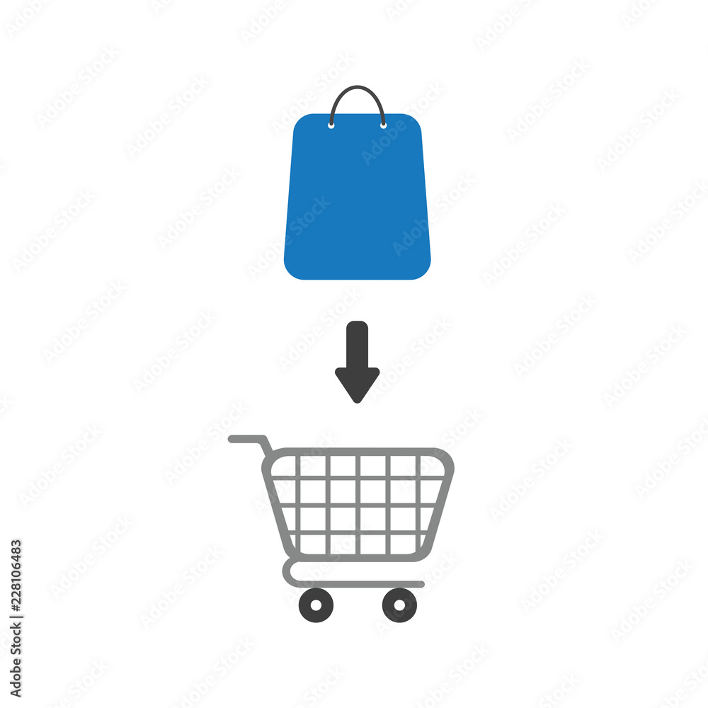 Vector icon concept of shopping bag inside shopping cart