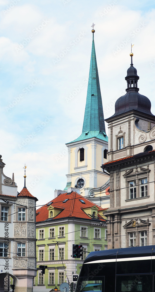 Obraz premium Lesser Town Square, downtown Prague, Czech Republic. Fragment of Church of St Thomas