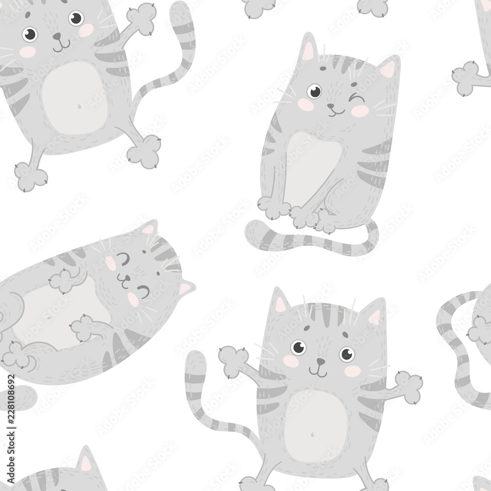 Seamless pattern with cute cats. Hand drawn. Seamless pattern with cute cats. Hand drawn.