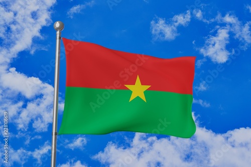 Burkina Faso national flag waving isolated in the blue cloudy sky realistic 3d illustration
