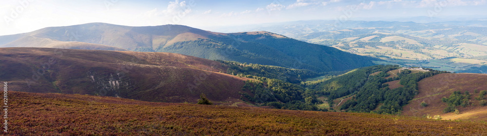 Naklejka premium Beautiful view of the Borzhavsky mountain range, Ukraine. Panorama of mountain valley on a sunny summer day.