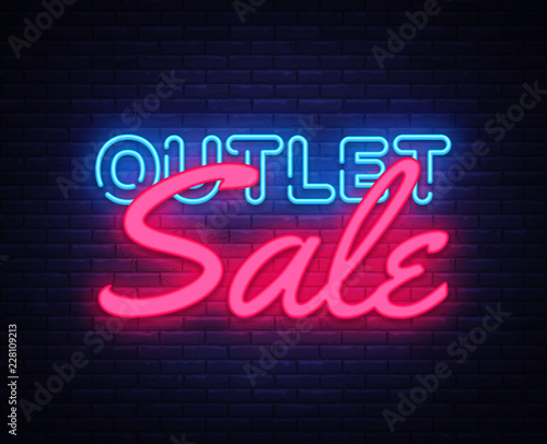 Outlet Sale neon text vector design template. Discount neon banner, light banner design element colorful modern design trend, night bright advertising, bright sign. Vector illustration