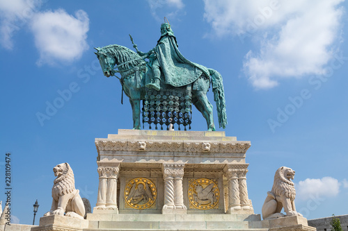 Fisherman Bastion and statue of Stephen I, Budapest, Hungary photo