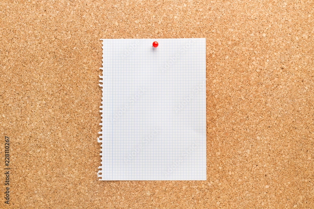 Papel de notas en blanco sobre un tablón de anuncio corcho. Vista de frente. Copy space Papel de notas en blanco sobre un tablón de anuncio corcho. Vista de frente. Copy space