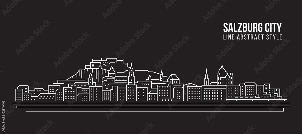 Obraz premium Cityscape Budynek Grafika liniowa Projekt ilustracji wektorowych - miasto Salzburg