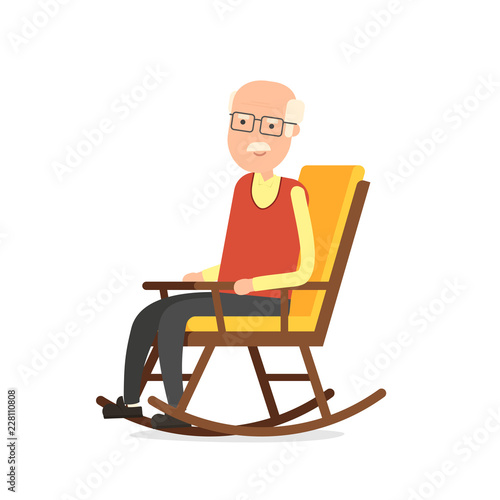 Grandfather sitting in rocking chair. Clipart image isolated on white background