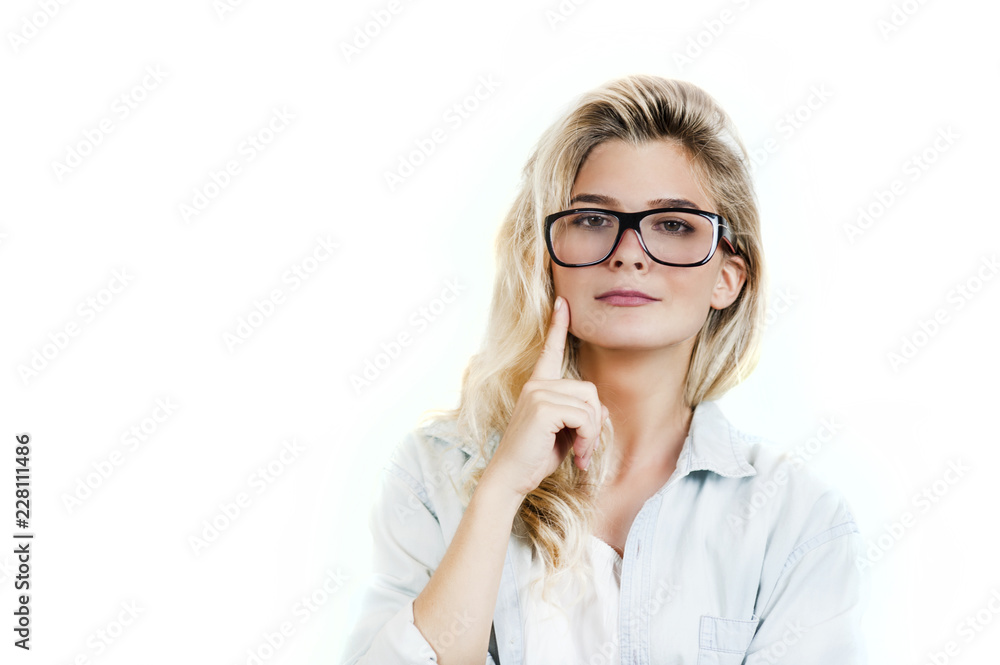 Very beautiful young business girl with glasses on a white background Very beautiful young business girl with glasses on a white background