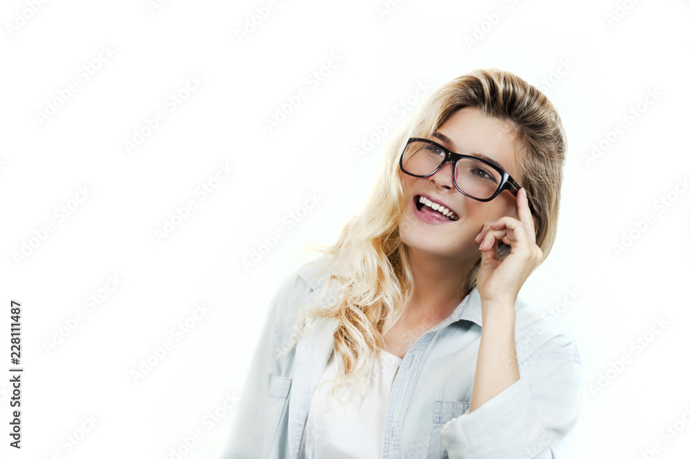 Very beautiful young business girl with glasses on a white background Very beautiful young business girl with glasses on a white background
