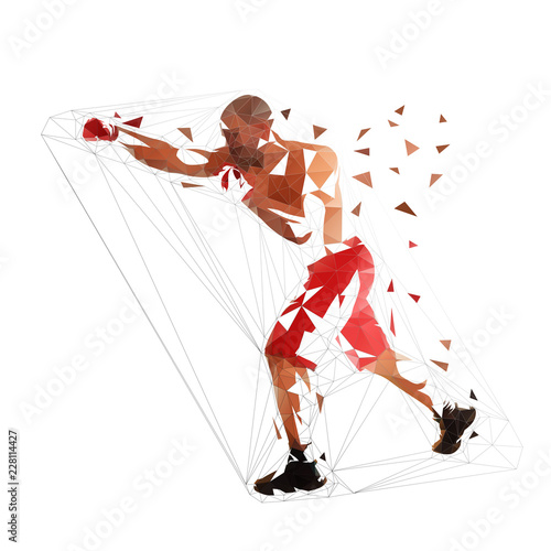 Box fighter punch, isolated low polygonal illustration. Geometric fighter
