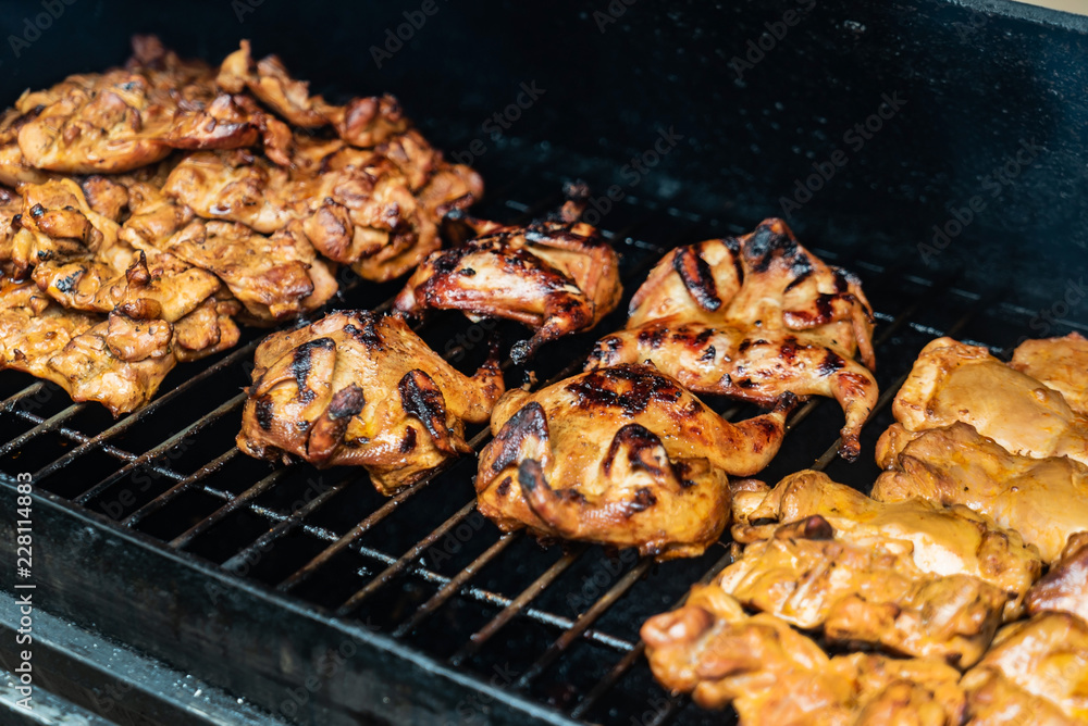 marinated quail on the grill