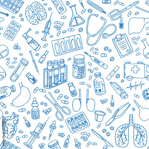 medicine hand drawn doodles seamless vector pattern