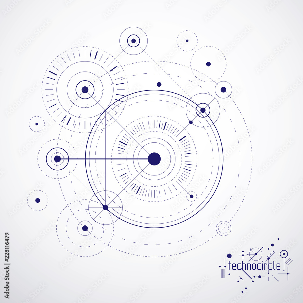 Fototapeta Engineering technology vector wallpaper made with circles and lines. Technical drawing abstract background.