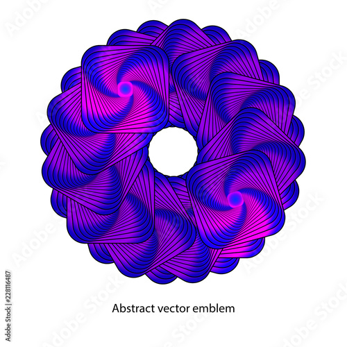 Abstract vector ornament from geometric elements. Neon glow. Isolated on white. For your design and web design
