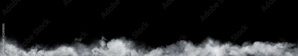 Panoramic view of the abstract fog or smoke move on black background. White cloudiness, mist or smog background. - obrazy, fototapety, plakaty 