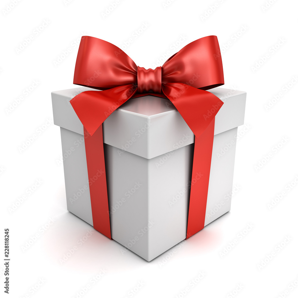 Gift box or present box with red ribbon bow isolated on white ...