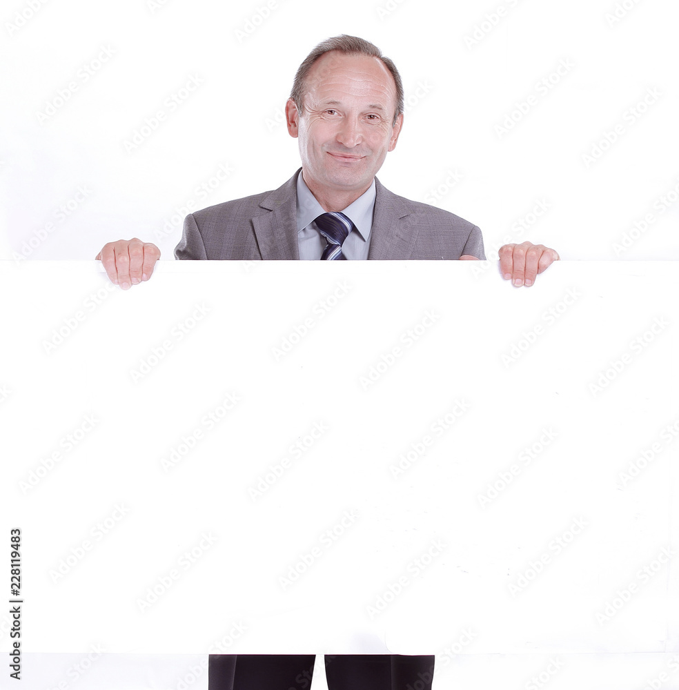 businessman with blank white poster. photo with copy space businessman with blank white poster. photo with copy space