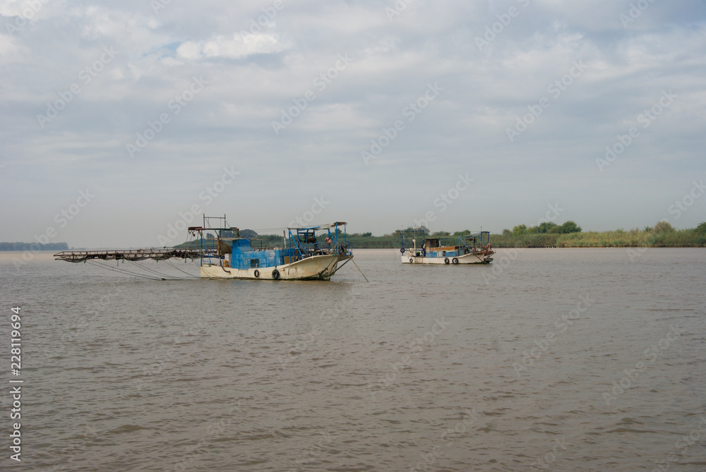 custom made wallpaper toronto digitalFishing boats in Guadalquivir river, Andalucia, Spain