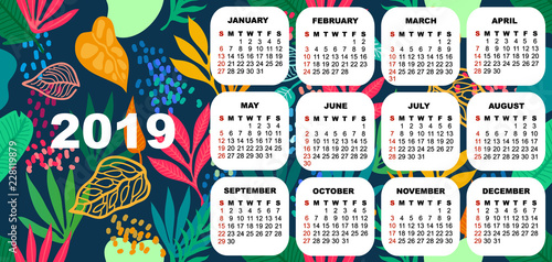 2019 colorful calendar.