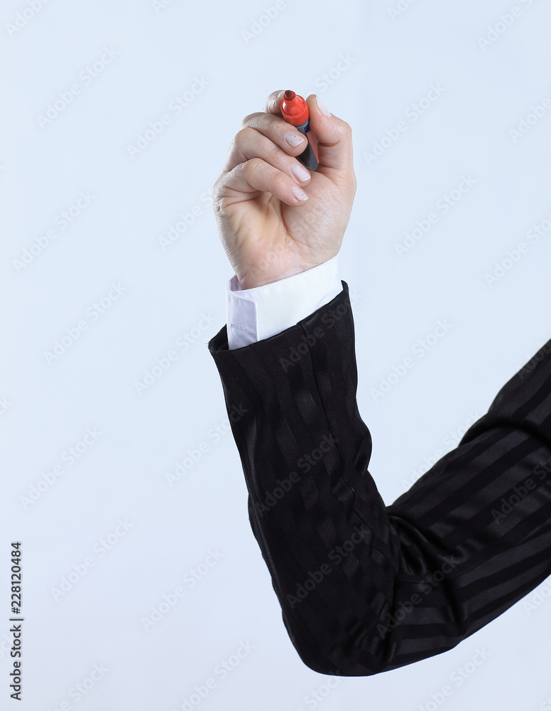 Fototapeta premium hand of business woman showing virtual point.