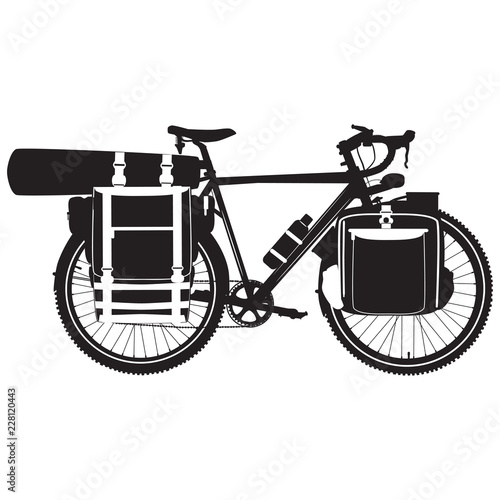 Vector illustration of bikepacking touring bike black silhouette