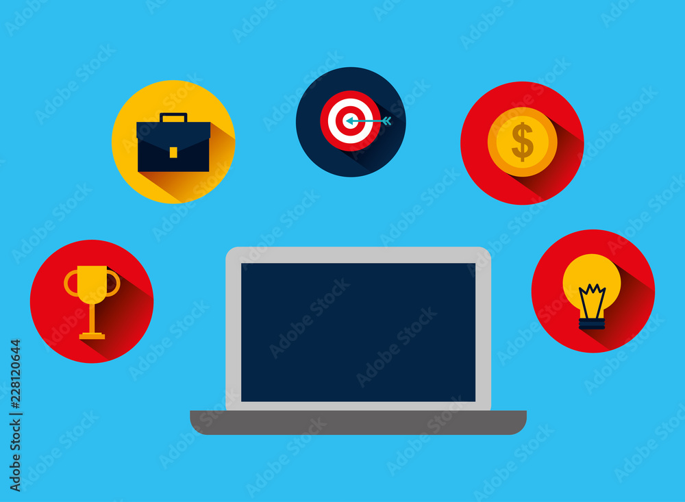 laptop computer with set icons laptop computer with set icons