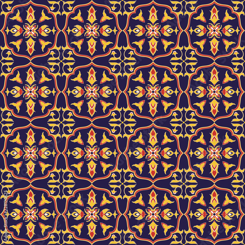 Spanish tile pattern vector seamless with baroque ornament. Portuguese azulejo  mexican talavera  italian majolica  barcelona motif. Tiled background for ceramic kitchen wall or bathroom mosaic floor.