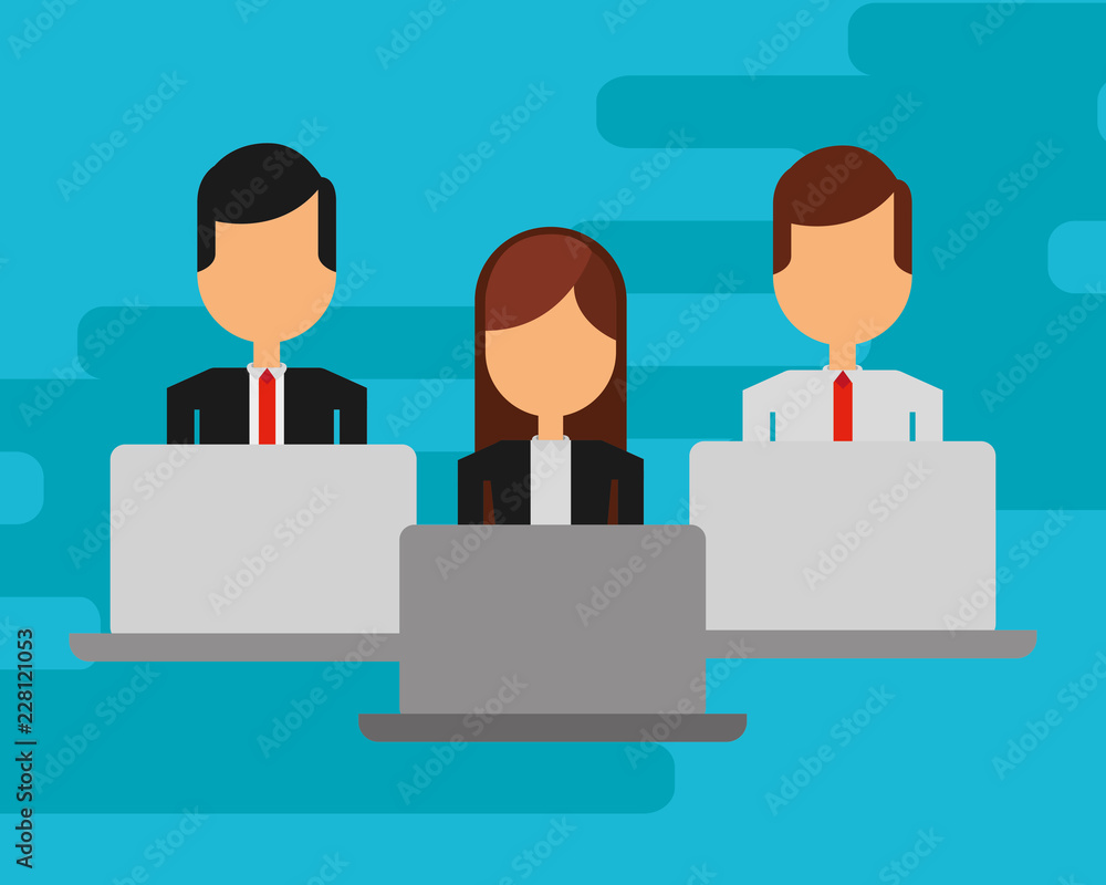 business people with laptops computers avatar character business people with laptops computers avatar character