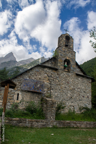 Hermitage and refuge in the middle of the mountain of the Pineta Valley, Huesca, Spain