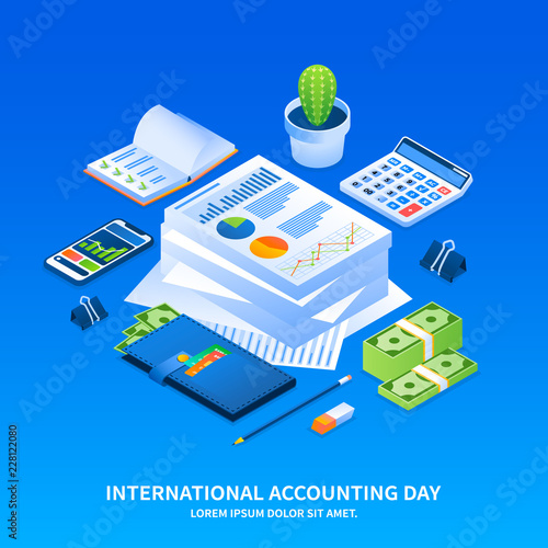 International accounting day concept background. Isometric illustration of international accounting day vector concept background for web design