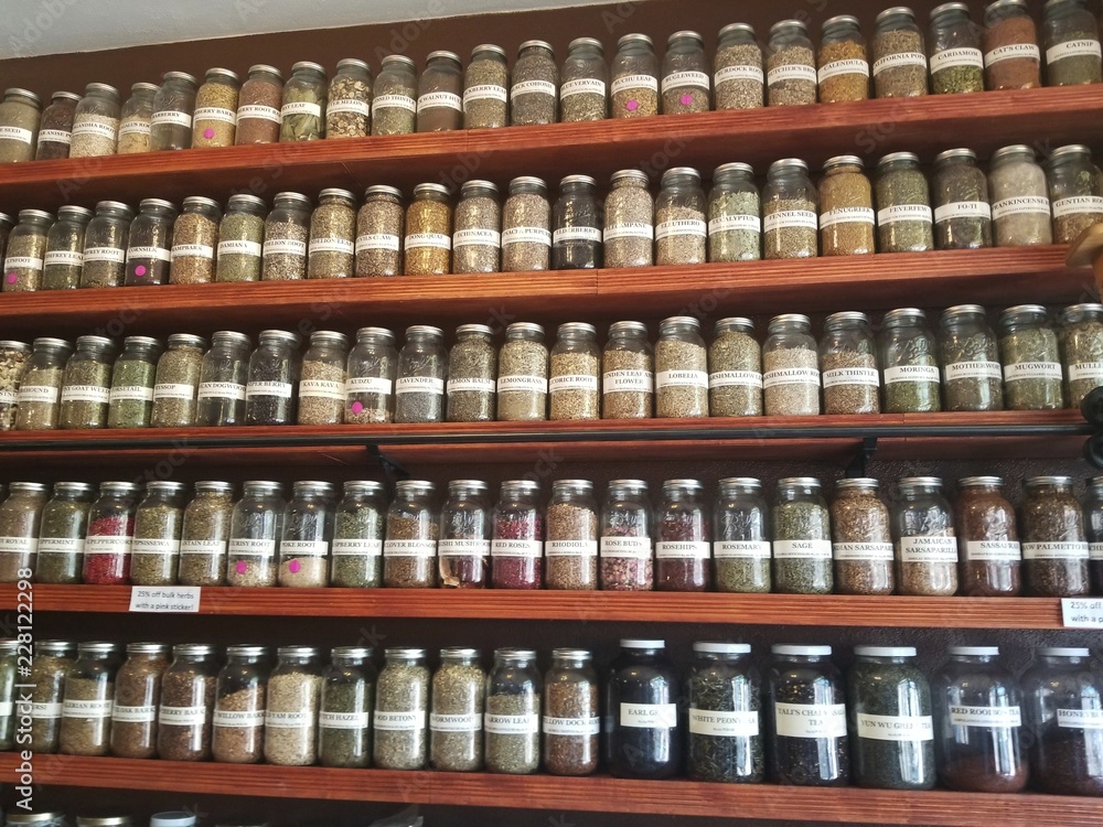 Spice rack full of spices