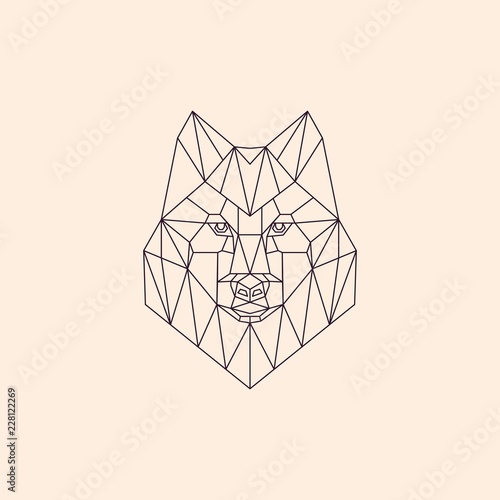 Geometric linear polygonal wolf. Abstract head of a wild wolf. Sketch for T-shirts, tattoo or coloring book. Animal vector illustration