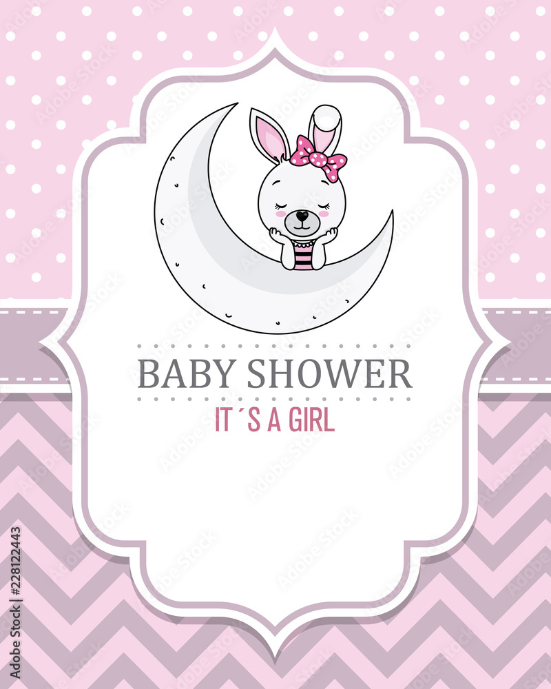 baby shower girl.  pretty bunny girl on the moon. space for text