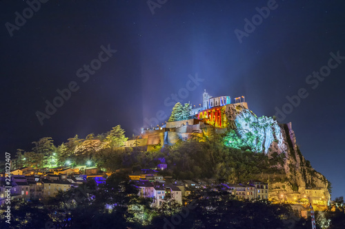 Amazing night view of ancient Sisteron citadelle.