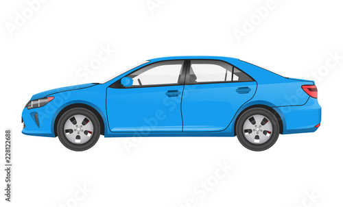 Practical Modern Car in Blue Corpus Side View