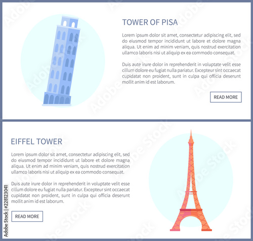 Tower of Pisa and Eiffel Tower Vector Illustration