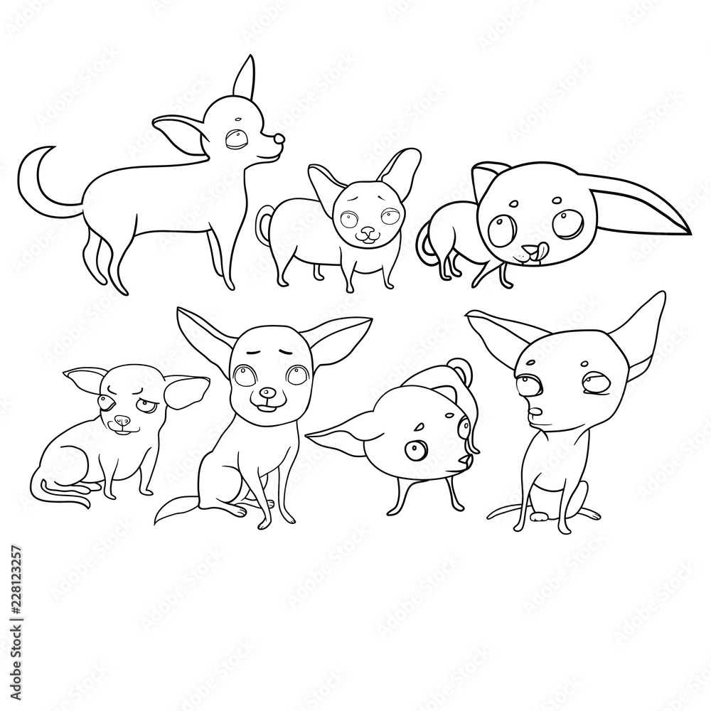 Fototapeta premium Set of vector drawings, funny dogs, cartoon characters, moods and emotions