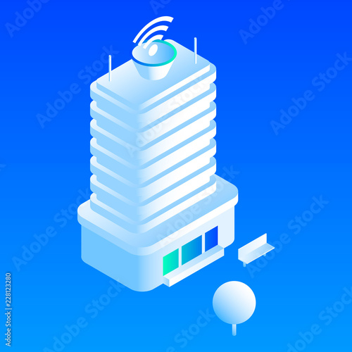 Telecommunication building icon. Isometric of telecommunication building vector icon for web design isolated