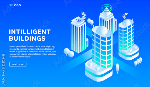 Intelligent building concept background. Isometric illustration of intelligent building vector concept background for web design