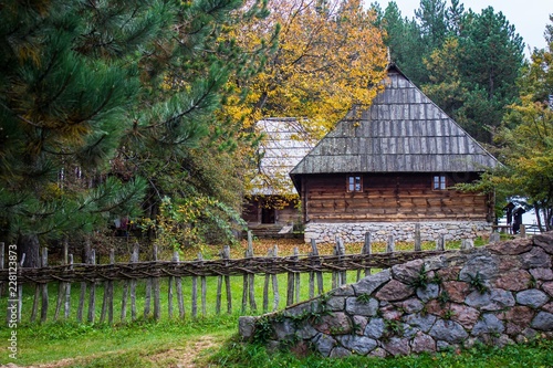 Ethno village Sirogojno in Zlatibor surroundings, Serbia. Authentic photo